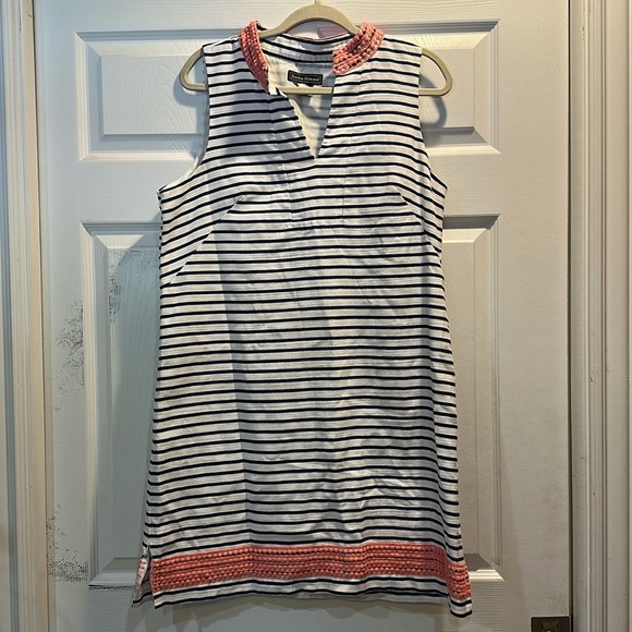 Jessica Howard Navy Striped Nautical Sleeveless Dress 16 plus Spring Easter - Picture 1 of 8